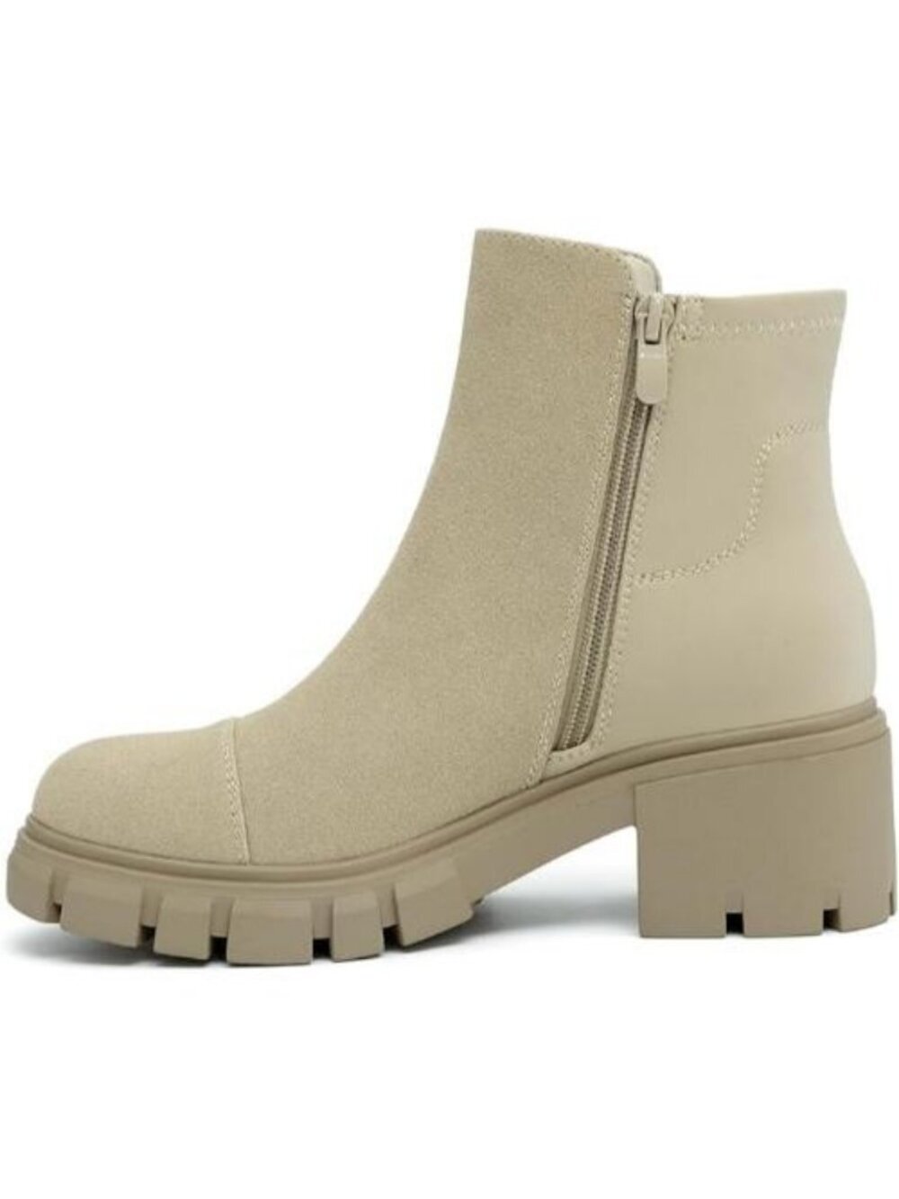 Women's Ankle Boots Platform Lug Sole Chunky Heel Booties Side Zipper Apricot - Picture 3 of 6
